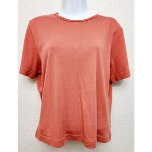 Christina Hope Petite Orange Round Neck Gold Studs Top Large Lightweight Stretch